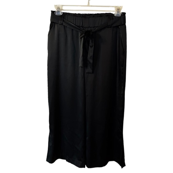 JOIE Cropped Pants Elastic Waist Satin Charmeuse Black Belted Medium NWOT - Picture 7 of 9